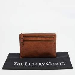 Pre Owned Mulberry Brown Leather Multi Zip Slim Pouch