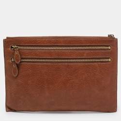Pre Owned Mulberry Brown Leather Multi Zip Slim Pouch