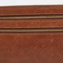 Pre Owned Mulberry Brown Leather Multi Zip Slim Pouch