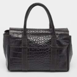 Mulberry Black Croc Embossed Leather Small Bayswater Satchel