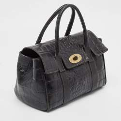 Mulberry Black Croc Embossed Leather Small Bayswater Satchel
