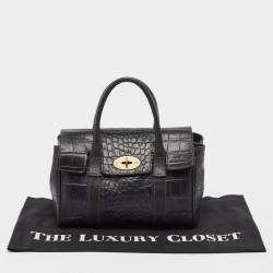 Mulberry Black Croc Embossed Leather Small Bayswater Satchel