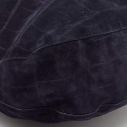 Mulberry Navy Blue Leather and Croc Embossed Suede Daria Hobo