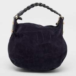 Mulberry Navy Blue Leather and Croc Embossed Suede Daria Hobo