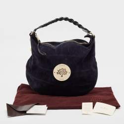 Mulberry Navy Blue Leather and Croc Embossed Suede Daria Hobo