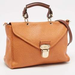 Mulberry Orange Grained Leather Polly Push Lock Top Handle Bag