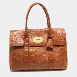 Mulberry Brown Croc Embossed Leather Bayswater Satchel