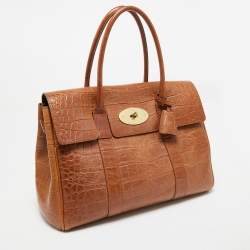 Mulberry Brown Croc Embossed Leather Bayswater Satchel