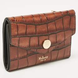 Mulberry Brown Croc Embossed Leather Trifold Wallet
