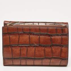 Mulberry Brown Croc Embossed Leather Trifold Wallet