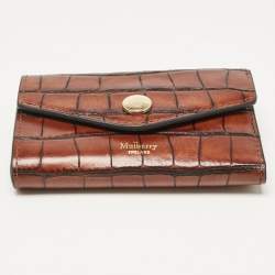 Mulberry Brown Croc Embossed Leather Trifold Wallet
