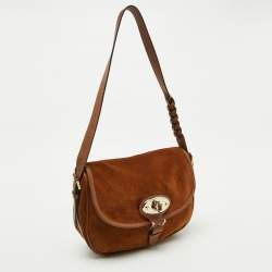 Pre Owned Mulberry Brown Suede and Leather Braided Accent Flap Crossbody Bag
