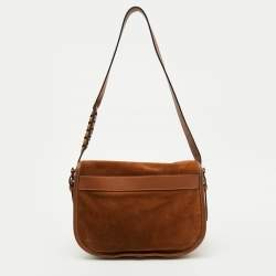 Pre Owned Mulberry Brown Suede and Leather Braided Accent Flap Crossbody Bag