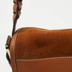 Pre Owned Mulberry Brown Suede and Leather Braided Accent Flap Crossbody Bag