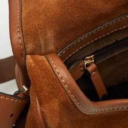 Pre Owned Mulberry Brown Suede and Leather Braided Accent Flap Crossbody Bag