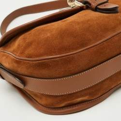 Pre Owned Mulberry Brown Suede and Leather Braided Accent Flap Crossbody Bag