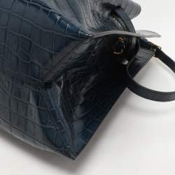 Mulberry Blue Croc Embossed Leather Tyndale Bucket Shoulder Bag