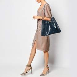 Mulberry Blue Croc Embossed Leather Tyndale Bucket Shoulder Bag