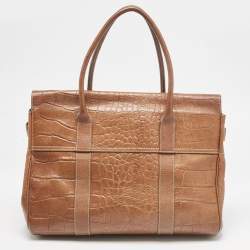 Mulberry Brown Croc Embossed Leather Bayswater Satchel