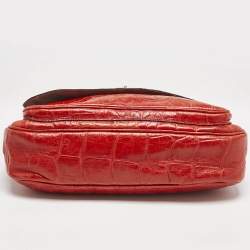 Mulberry Red Croc Embossed Leather Bayswater Flap Shoulder Bag