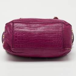 Mulberry Pink Croc Embossed Leather Tillie Flap Top Handle Bag