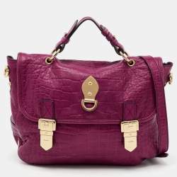 Mulberry Pink Croc Embossed Leather Tillie Flap Top Handle Bag