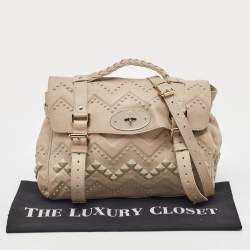 Pre Owned Mulberry Beige Leather Studded Alexa Top Handle Bag