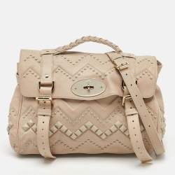 Pre Owned Mulberry Beige Leather Studded Alexa Top Handle Bag