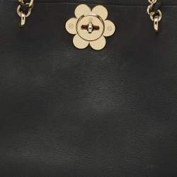 Pre Owned Mulberry Black Leather Large Flower Cecily Tote
