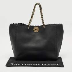Pre Owned Mulberry Black Leather Large Flower Cecily Tote
