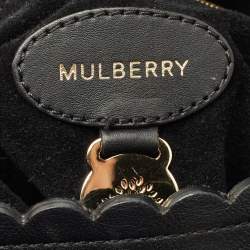 Pre Owned Mulberry Black Leather Large Flower Cecily Tote