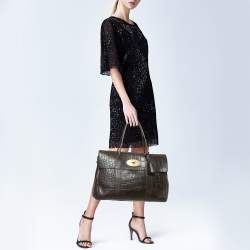 Pre Owned Mulberry Dark Brown Croc Embossed Leather Bayswater Satchel