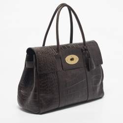 Pre Owned Mulberry Dark Brown Croc Embossed Leather Bayswater Satchel