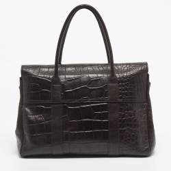 Pre Owned Mulberry Dark Brown Croc Embossed Leather Bayswater Satchel