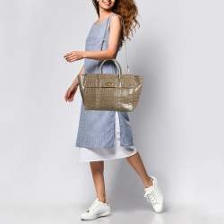 Pre Owned Mulberry Beige Croc Embossed Leather Medium Bayswater Satchel