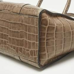 Pre Owned Mulberry Beige Croc Embossed Leather Medium Bayswater Satchel