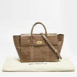 Pre Owned Mulberry Beige Croc Embossed Leather Medium Bayswater Satchel