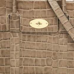 Pre Owned Mulberry Beige Croc Embossed Leather Medium Bayswater Satchel