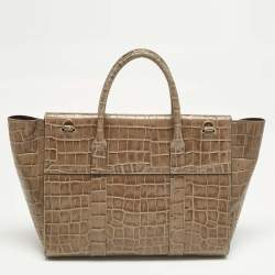 Pre Owned Mulberry Beige Croc Embossed Leather Medium Bayswater Satchel