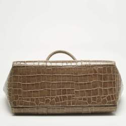 Pre Owned Mulberry Beige Croc Embossed Leather Medium Bayswater Satchel