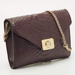 Pre Owned Mulberry Burgundy Python Embossed Leather Delphie Duo Chain Shoulder Bag