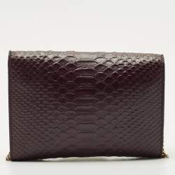 Pre Owned Mulberry Burgundy Python Embossed Leather Delphie Duo Chain Shoulder Bag