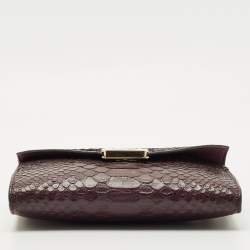 Pre Owned Mulberry Burgundy Python Embossed Leather Delphie Duo Chain Shoulder Bag