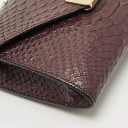 Pre Owned Mulberry Burgundy Python Embossed Leather Delphie Duo Chain Shoulder Bag