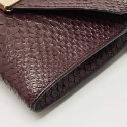 Pre Owned Mulberry Burgundy Python Embossed Leather Delphie Duo Chain Shoulder Bag
