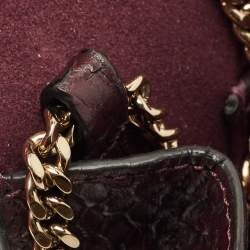 Pre Owned Mulberry Burgundy Python Embossed Leather Delphie Duo Chain Shoulder Bag