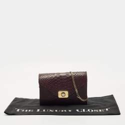Pre Owned Mulberry Burgundy Python Embossed Leather Delphie Duo Chain Shoulder Bag