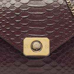 Pre Owned Mulberry Burgundy Python Embossed Leather Delphie Duo Chain Shoulder Bag