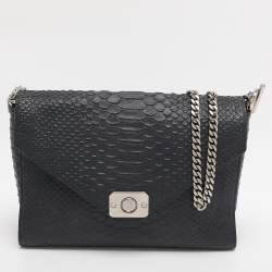 Pre Owned Mulberry Navy Blue/ Turquoise Snakeskin Embossed Leather Delphie Duo Flap Shoulder Bag