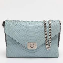 Pre Owned Mulberry Navy Blue/ Turquoise Snakeskin Embossed Leather Delphie Duo Flap Shoulder Bag
